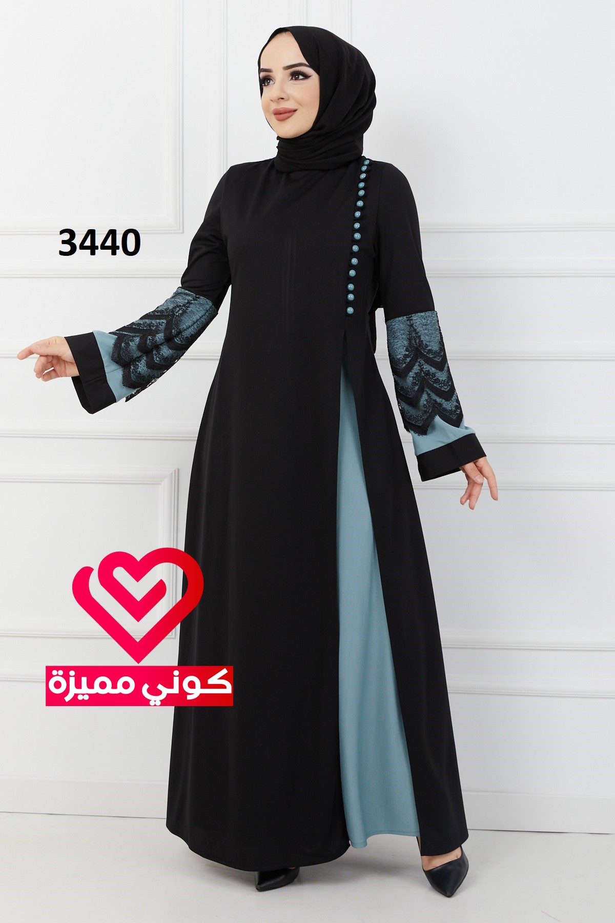 فستان 3440 اسود - اخضر