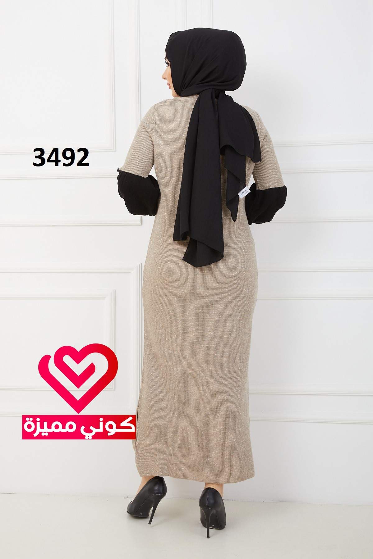 فستان شتوي 3492 بيج