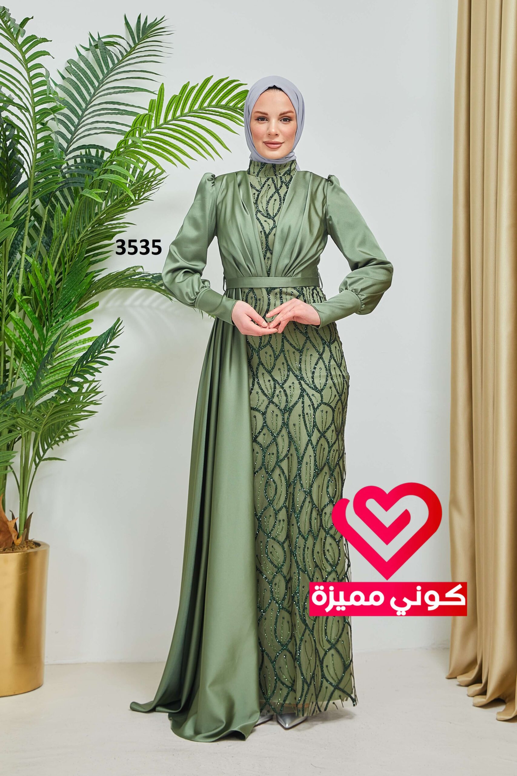 فستان 3535 زيتي