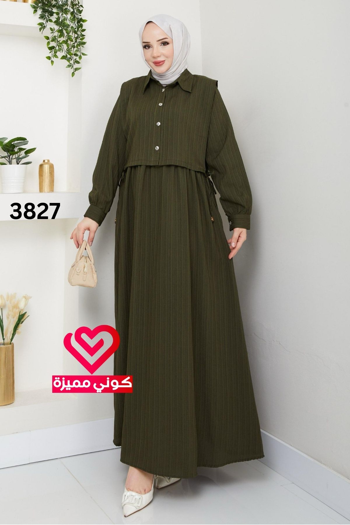 فستان 3827 زيتي